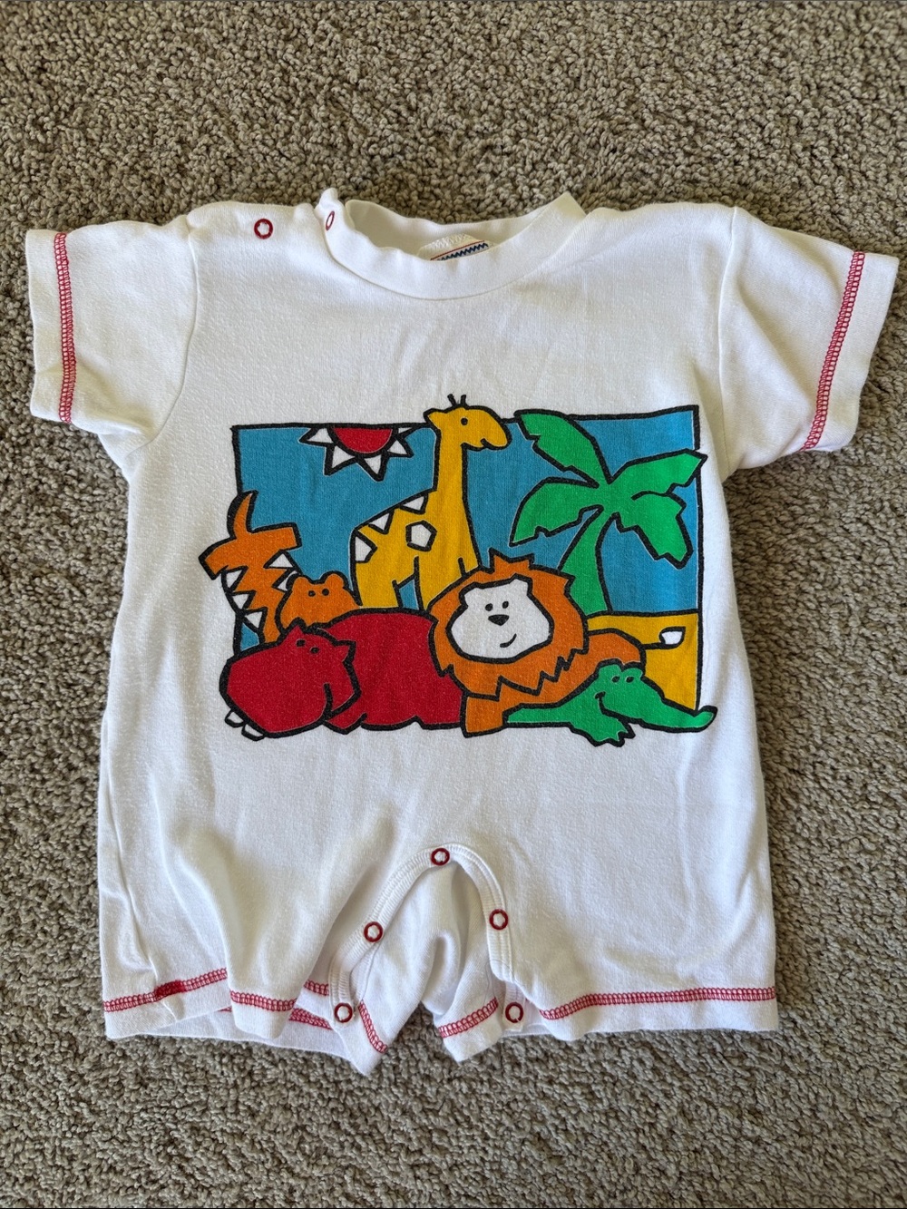Vintage 90s | One-Piece Romper with Colorful Jungle Animal Print | 18 Months